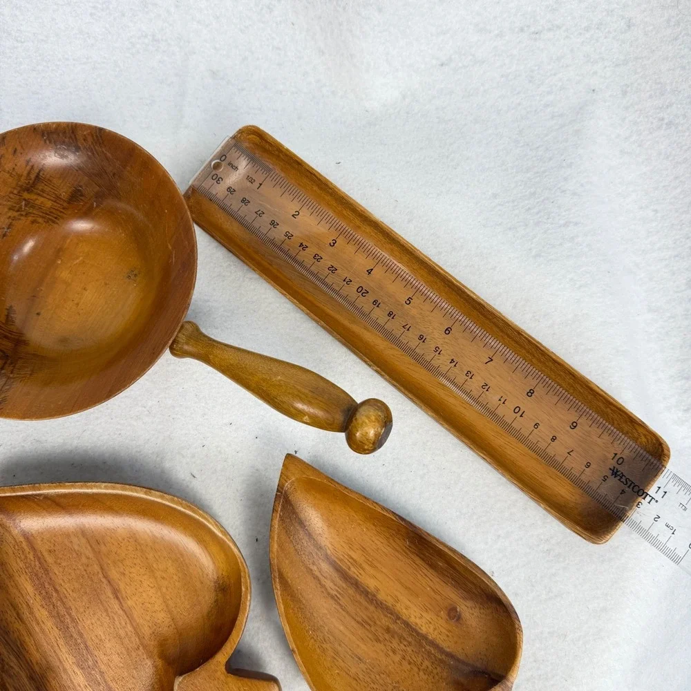 Lot of 6 Vintage Monkey Pod Wood Serving Set Mid-Century Snack Bowl Decorative